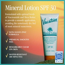 Vacation Mineral Lotion Sunscreen SPF 30 & Air Freshener Bundle, Non-Nano Zinc Oxide Formula, No White Cast, Water-Resistant, Dermatologist-Tested, Vegan, Travel Size, 3.4 Fl. Oz. | VACATION