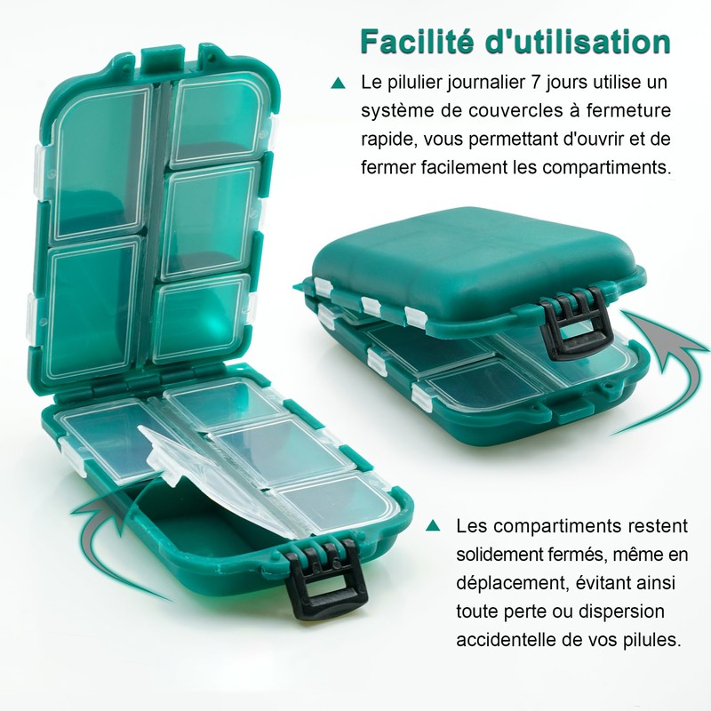 Pillendose für Reisen, tragbar, mit 10 Fächern, Mini-Tablettenbox, leicht und