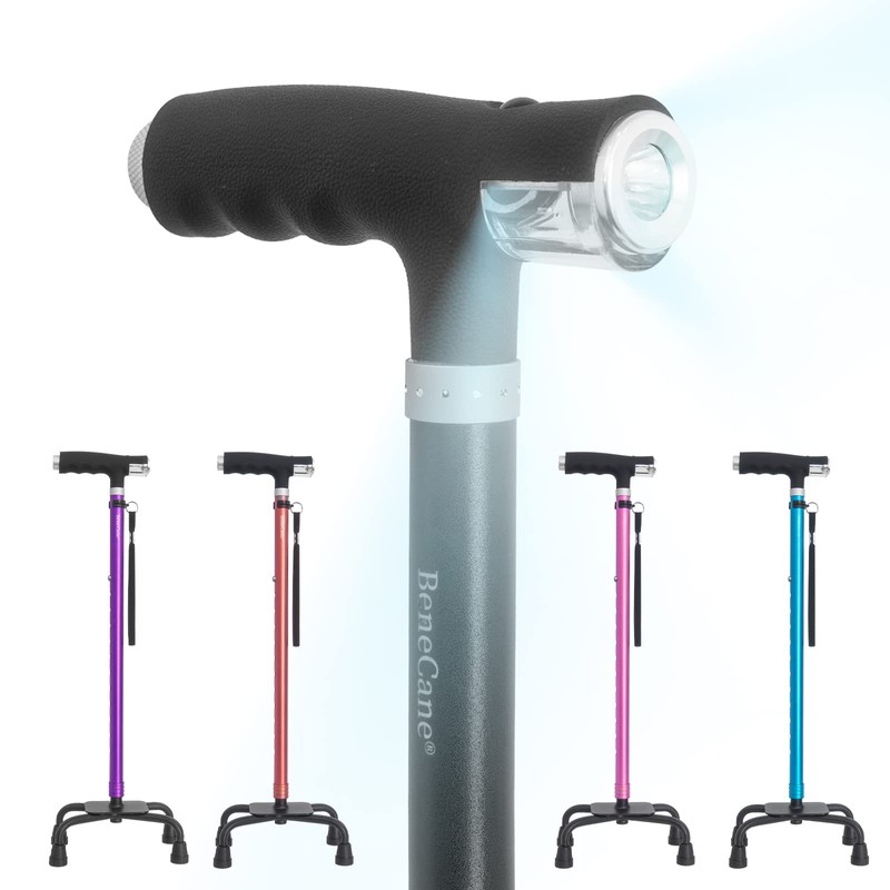BeneCane Quad Cane Walking Cane with Two Led Lights with