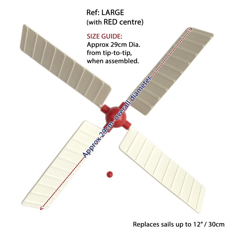 Replacement Sails for Garden Windmill. Ref: LARGE with RED centre.
