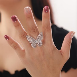 Wiwpar Bohemian Crystal Rhinestone Sparkling Crystal Bow-Knot Knuckle Butterfly Rings for Women Butterfly Jewelry Gifts for Wedding Beach Vacation