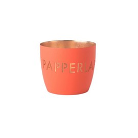 Madras, Windlicht, M, Motiv: Papperlapapp, neon orange/gold H8,5, D10cm
