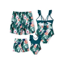 PATPAT - Traje de baño familiar a juego para mamá y mí de una sola pieza con tirantes y volantes, Verde, X-Large