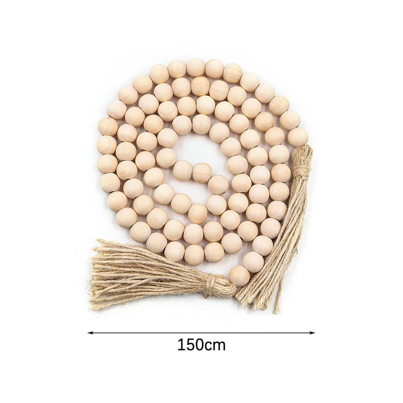 POFET 60inch Wood Bead Garland with Tassels Beads Rustic Country
