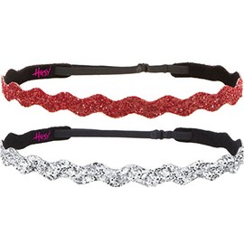 Hipsy Adjustable Non Slip Cute Fashion Bling Glitter Hair Headbands for Women Girls & Teens 2-Pack (Wave Silver & Ruby)