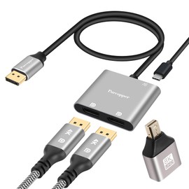 Purcopper DisplayPort to Dual DisplayPort Adapter (Dual 4K@60Hz), DP Splitter 1 in 2 Out Extended Display MST 1 DP Male to 2 DP Female for Dual Monitors, DP Splitter Hub for Desktop PC Laptop-0.6Feet