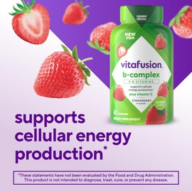 Vitafusion Vitafusion B-Complex Gummy Dietary Supplements, with 5 B Vitamins to Support Cellular Energy Production (1), Plus Vitamin C, Strawberry Flavor, 60 Count