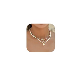 Luolinice Seashell Necklace for Women Gold Shell Necklace Natural Cowrie Shell Pendant Necklace Seashell Charm Necklace Beach Boho Jewelry