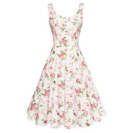 Belle Poque 2025 Summer Pink Flora Cocktail Dress 1950s Vintage Sweatheart Neck Sleeveless Flowy Swing Dress XX-Large