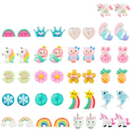HaiMay 21 Pairs Girl Clip on Earrings for Kids Clips Earrings Princess Toy Earring Play Earrings Little Girl Jewelry for Party Favor, All Packed in Clear Boxes