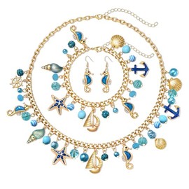 MOLOCH Seashell Jewelry Set Blue Mermaid Costume Accessories Starfish Seahorse Seashell Necklace Bracelet Earrings Summer Boho Beach Jewelry for Women