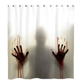 Milya Shower Curtain Bath Curtain Horror Aid with Bloody Hands Theme with Hooks, Anti-Mould, Waterproof, Polyester, 150 x 180 cm / 175 x 180 cm