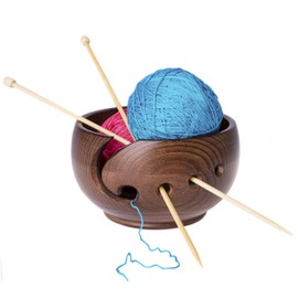Yarn Bowl for Crochet by Laborwood | Large Size Wooden Knitting Bowl 7"x4" inch | Handmade Heavy Cat Yarn Bowl Wood | Must Have Wooden Knitting Bowls (Chestnut)