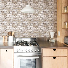 COMSTICKC 3D Faux Brick Wall Panel, Peel and Stick Brick Tiles,10 Pcs of 12"X12", Small Size Thin PVC Brick Adhesive Fake Brick Paneling Brick Backsplash Background for Interior Wall Decor