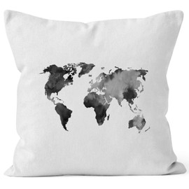 Autiga Cushion Cover World Map Watercolour World Map Cushion Cover Decorative Cushion Cotton White/Black One Size