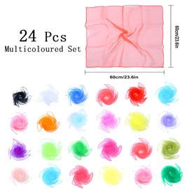 24-Piece Square Juggling Cloths Set, Colourful Chiffon Cloths, 60 x 60 cm Dance Cloths, Performance Silk Scarves, Colourful Dance Cloths, 21 Colours, for Nursery Children Party Activities Accessories