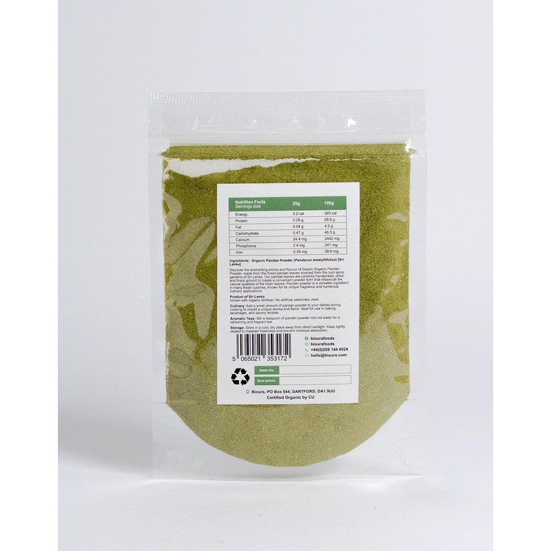 Bioura Organic Ceylon Pandan Powder 50g, Rich Aroma, Unique Flavour,