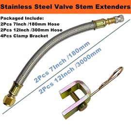 Valve Stem Extenders,2Pcs 7Inch and 2Pcs 12Inch Tire Valve Stem Extension Stainless Steel Tire Extender Braided Valve Stem Extension Adaptors Universal for Truck Trailer RV Trailer and Heavy Vehicles