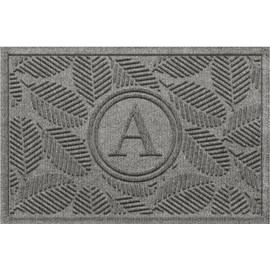 Bungalow Flooring Monogrammed Waterhog Door Mat, 2' x 3', Made in USA, Customizable Decorative Floor Covering, Skid Resistant, Indoor/Outdoor, Water-Trapping, Deanna Collection, Medium Grey