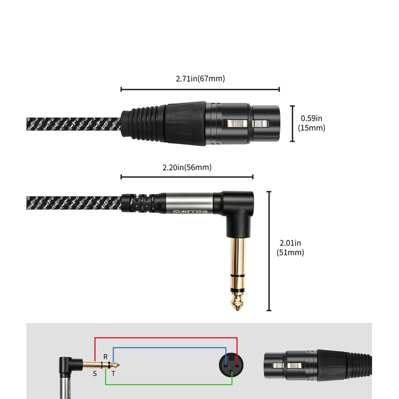 SZLliyxs 2 Pack Right Angle 6.35mm TRS to XLR Female,3FT,