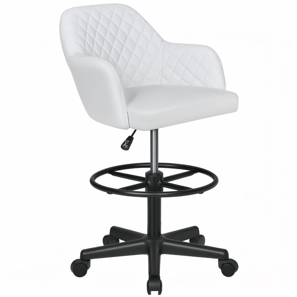 VECELO PU Leather Drafting Chair with Low Back and Footrest