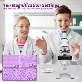 eyemocsin Microscope for Kids Beginner, 40X-2000X Biological Compound Microscope Kit with Adjustable Brightness LED, Slides for School Lab Home Education, Gifts for Children Students