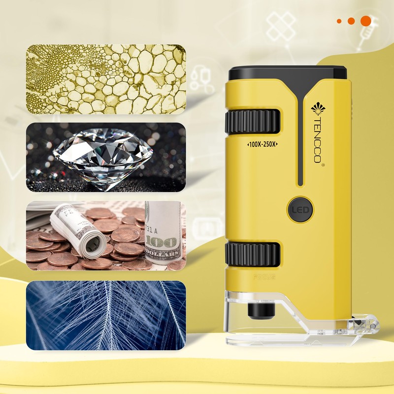 100x-250x Pocket Microscope for Kids Adults, Protable Handheld Miniscope, Mini