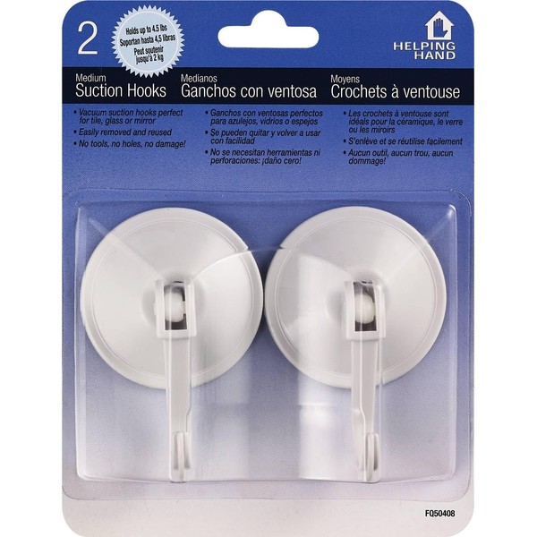 Helping Hand FQ50408 Med. Suction Cup Hooks, 2Pk, Multi