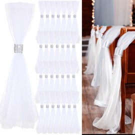 Threlaco Wedding Pew Bows Wedding Aisle Decorations 24 Inch White Tutu Bow Tulle Wedding Decor Chair Bows for Church Bridal Shower(Silver, 24 Pcs)