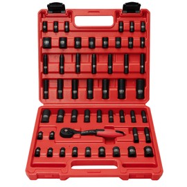 AMM 1/4" Drive Impact Socket Set, 51 PCS Deep & Shallow 1/4" Socket Set with ratchet, SAE/Metric (5/32"-9/16", 4-15mm), 6 Point, Cr-V Steel