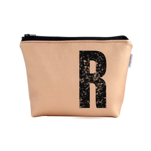 renna deluxe Toiletry Bag Cosmetic Bag for Women Copper Metallic Personalised with Monogram | Handmade in Germany, R Copper, Toiletry bag