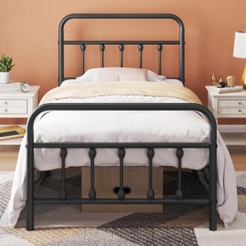 Topeakmart Twin XL Size Victorian Style Metal Bed Frame with Headboard/Mattress Foundation/No Box Spring Needed/Under Bed Storage/Strong Slat Support Black