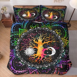WeCozy Full Size Comforter Set with 2 Pillowcases, Astrology Zodiac Tree of Life 3 Pcs Bedding for Kids and Adults, Colorful Sun and Moon Tarot Soft Comforter Set for Bedroom Bed Decor