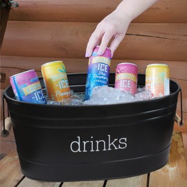 AuldHome Design Black Enamelware Drinks Tub; Farmhouse Metal Beverage Serving Container
