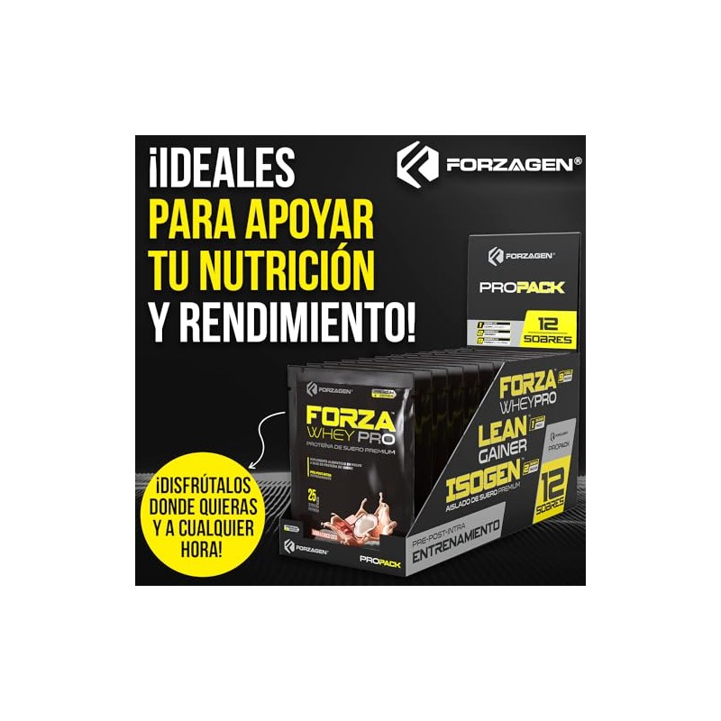 Forzagen ProPack Protein Proteínas Whey-Iso-Gainer 12 Sobres Variedad de Sabores