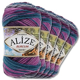 Alize 5 x 100 g Balls of Burcum Batik Premium Wool, 100% Acrylic, 29 Colours, Colour Gradient Accents, Crochet Knitting, Clothing (3366)