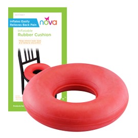 Nova NOVA Inflatable Donut Cushion, Easy to Inflate and Deflate Seat Cushion, Durable Rubber and Easy to Clean,Red 18 Inch (Pack of 1)