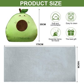 MeYuxg 140 x 170 cm Travel Blanket and Pillow with Cover 3-in-1, Nap Pillow Blanket, Car Sofa, Backrest Cushion for Children, Boys, Girls, Soft Gifts Adults (Avocado)