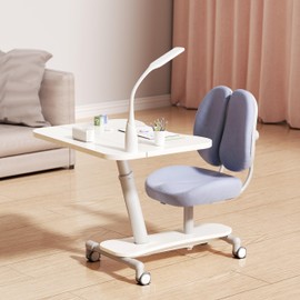 Fosheni Children's Integrated Desk Chair, Adjustable Height and Depth, Portable Mobile Kid's Study Desk,Blue