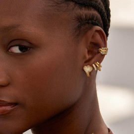 MYEARS Women Triple Hoop Earrings Gold Open C Shape Cubic Zirconia 14K Gold Plated Small Simple Hypoallergenic Everyday Illusion Jewelry