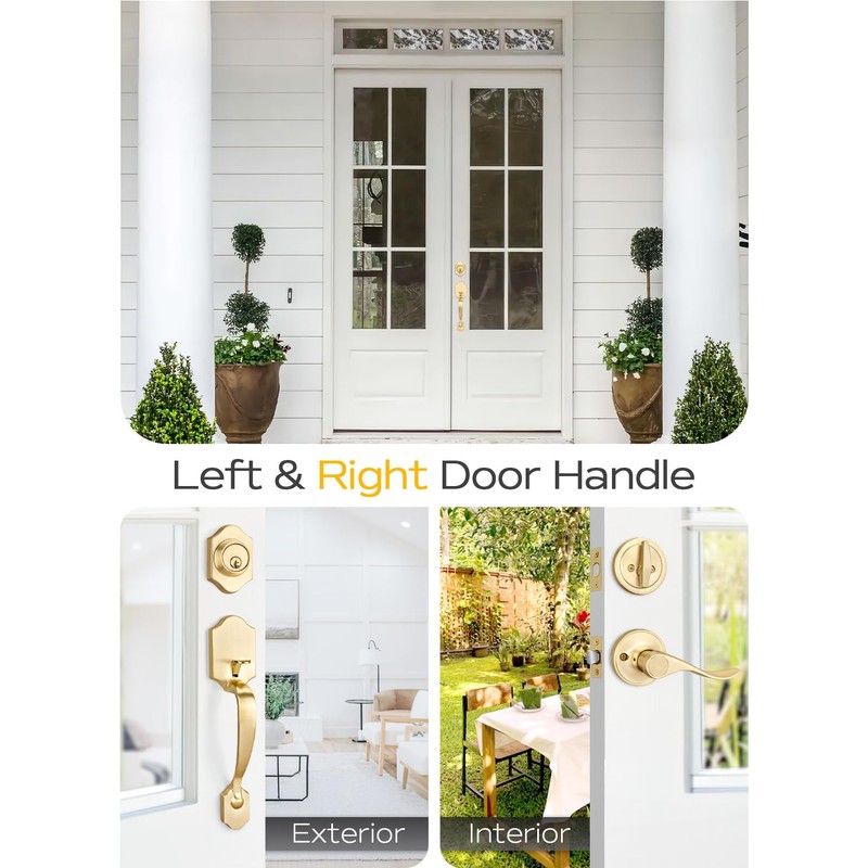 EHOMEWARE 1 Pack Gold Entry Door Handles, Front Door Knobs