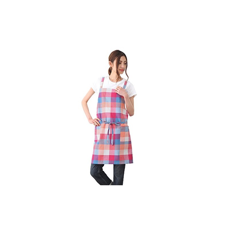 Lep 418901 Habituel Apron, Pink, Gingham Check, Length 28.7 inches