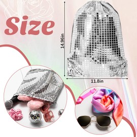 Locmeo 1 Piece Disco Drawstring Backpack Silver Sequin Bag Metallic Gym Bag Disco 80s Bachelorette Bridal Shower New Year Party Favor