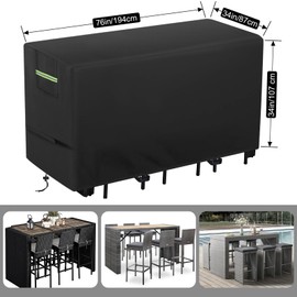 CAYRCOII Outdoor Bar Height Dining Set Cover - Heavy Duty Patio Dining Set Cover Waterproof for 7 Pieces 76'' Outdoor High Top Table and Chairs - Long Bar Height Dining Set High Top 76"L x 34"W x 42"H