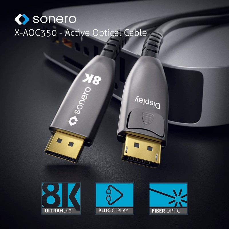 Sonero® 8K-DisplayPort 1.4 Kabel, Glasfaser-Hybrid-Kabel, Auflösung bis 8K 60 Hz