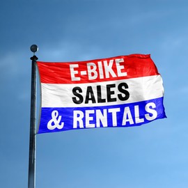E-bike Sales & Rentals Business Advertisement Banner - 3x5 ft High-Durability Polyester Fade-Resistant, Weatherproof Outdoor/Indoor Flag