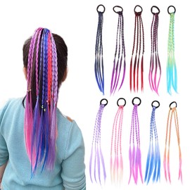Children's Hair Strands Set, Children's Braided Hair, Colourful Hair with Elastic Rope Band for Girls, Women, Party, Birthday, Sports and Travel, Pack of 10 (Multi-Colour)