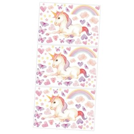 TEHAUX 3sheets Rainbow Unicorn Boys and Girls Wall Sticker Decor PVC Decal for Bedroom Nursery Tiles
