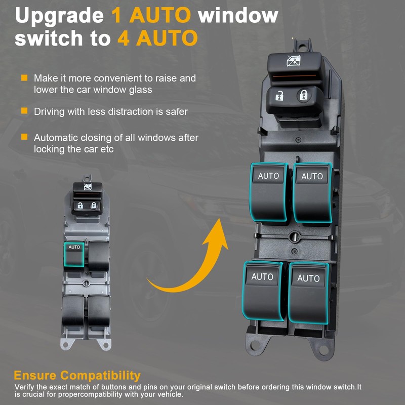 BELGEMAY Power Window Master Switch with Auto-Up/Down & White Backlight