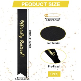 2024 Officially Retired Sash, Celebration Sash for Retirement Party Decorations, Gold Foil Retirement Sash with Large Gold Safety Pin, Retirement Gifts for Both Women and Men(Black)